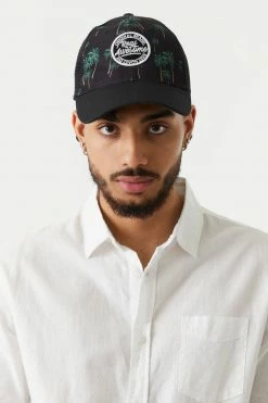 Mens Online Exclusive Palm Tree Print Real Awesome Graphic Trucker Hat