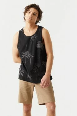 Mens Tops Faded Palm Tree Print Tank Top