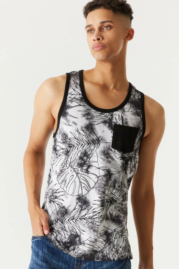 Mens Tie-Dye Palm Leaves Printed Tank Tops 1 Mens Tie-Dye Palm Leaves Printed Tank Tops
