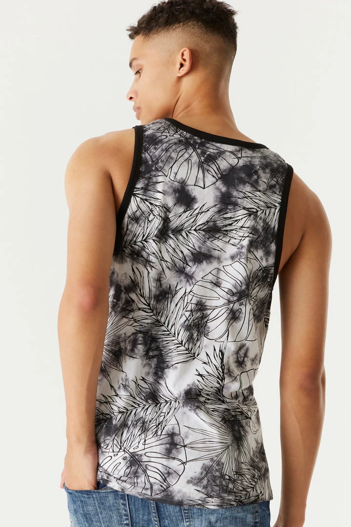 Mens Tie-Dye Palm Leaves Printed Tank Tops 2 Mens Tie-Dye Palm Leaves Printed Tank Tops