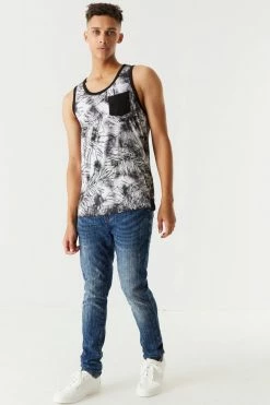 Mens Tie-Dye Palm Leaves Printed Tank Tops 11 Mens Tie-Dye Palm Leaves Printed Tank Tops