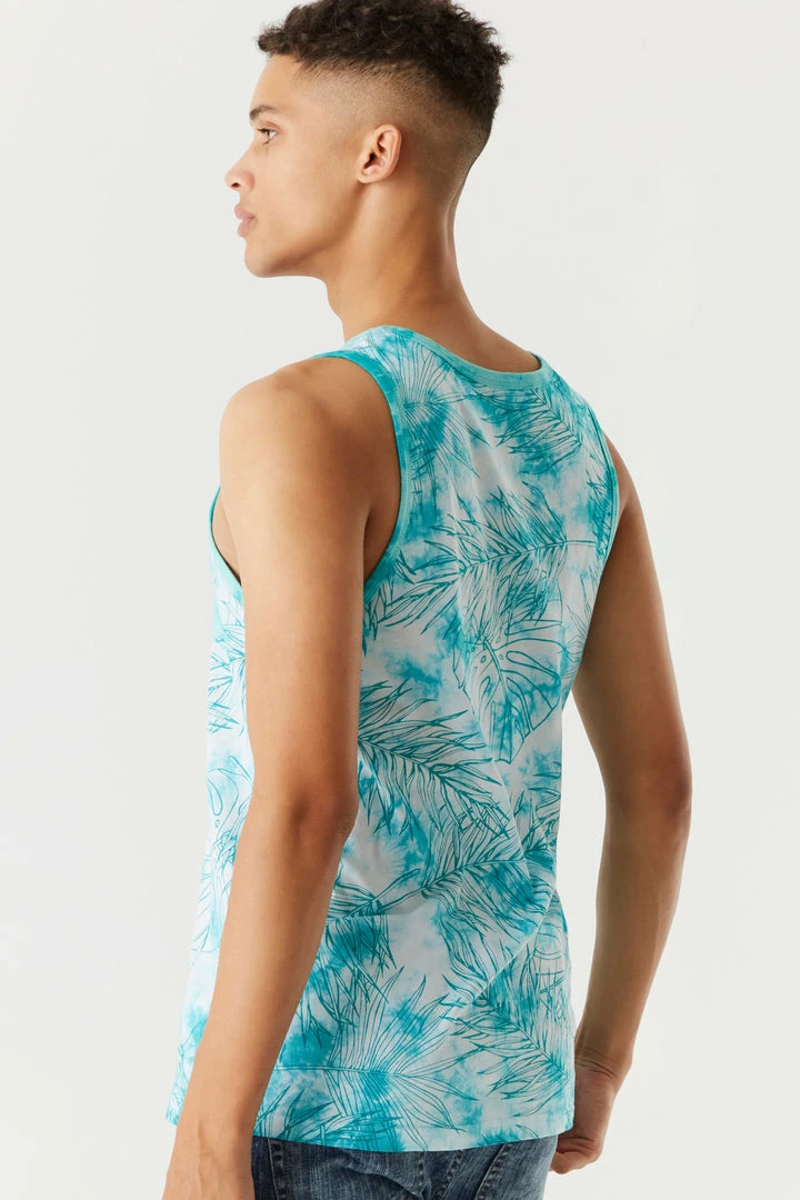 Mens Tie-Dye Palm Leaves Printed Tank Tops 5 Mens Tie-Dye Palm Leaves Printed Tank Tops