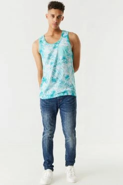 Mens Tie-Dye Palm Leaves Printed Tank Tops 14 Mens Tie-Dye Palm Leaves Printed Tank Tops