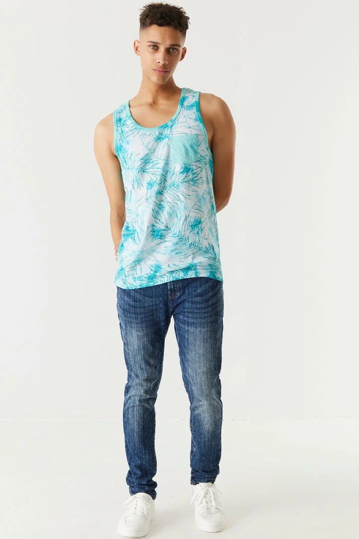 Mens Tie-Dye Palm Leaves Printed Tank Tops 6 Mens Tie-Dye Palm Leaves Printed Tank Tops