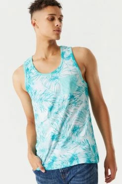 Mens Tie-Dye Palm Leaves Printed Tank Tops 12 Mens Tie-Dye Palm Leaves Printed Tank Tops
