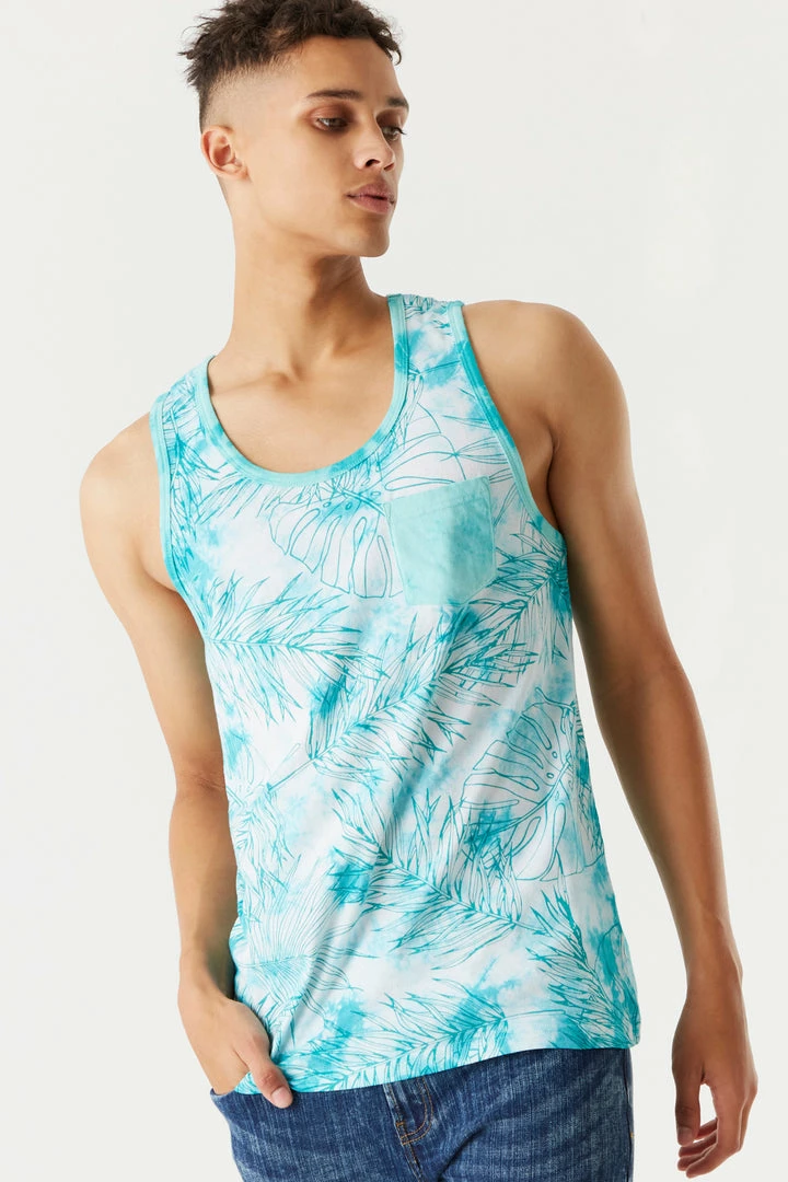 Mens Tie-Dye Palm Leaves Printed Tank Tops 4 Mens Tie-Dye Palm Leaves Printed Tank Tops