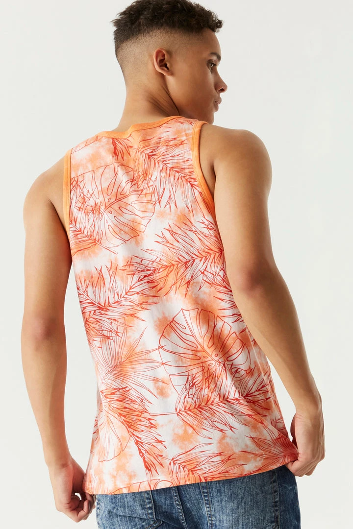 Mens Tie-Dye Palm Leaves Printed Tank Tops 8 Mens Tie-Dye Palm Leaves Printed Tank Tops