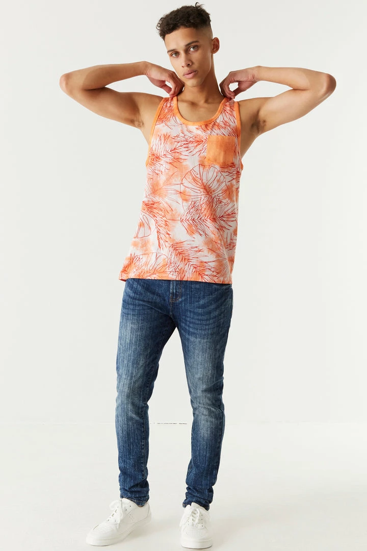 Mens Tie-Dye Palm Leaves Printed Tank Tops 9 Mens Tie-Dye Palm Leaves Printed Tank Tops