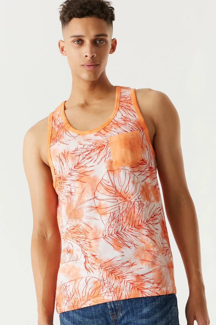 Mens Tie-Dye Palm Leaves Printed Tank Tops 7 Mens Tie-Dye Palm Leaves Printed Tank Tops