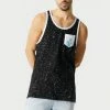 Mens Tops Splatter Print Chill Out Pocket Graphic Tank Top