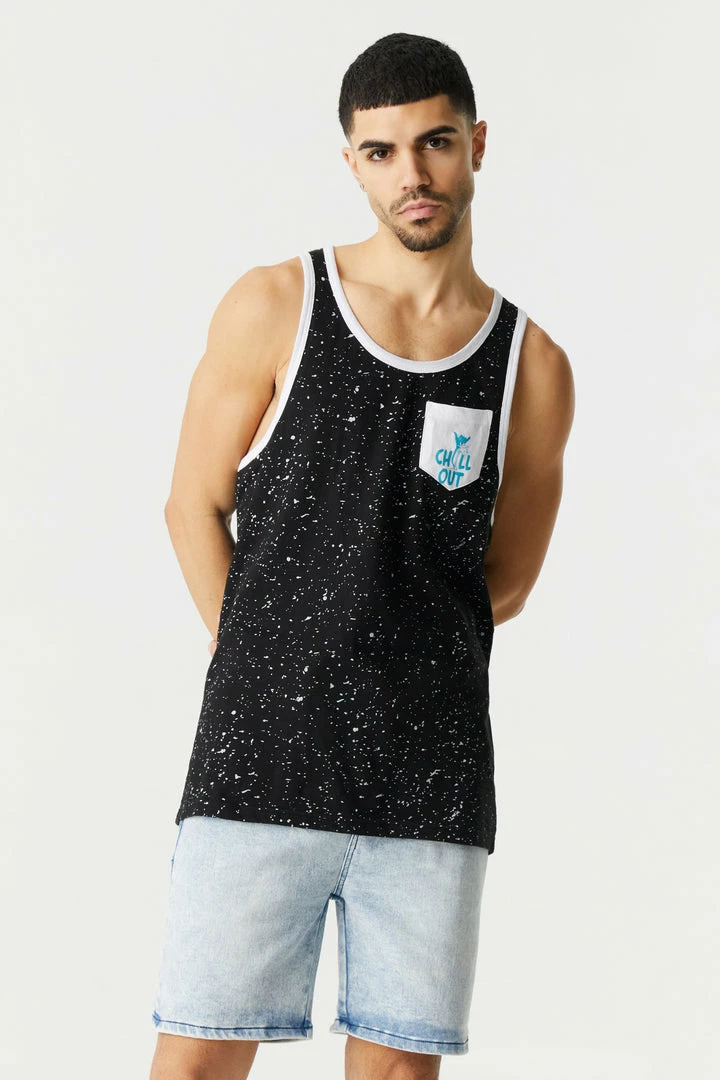Mens Tops Splatter Print Chill Out Pocket Graphic Tank Top 1 Mens Tops Splatter Print Chill Out Pocket Graphic Tank Top