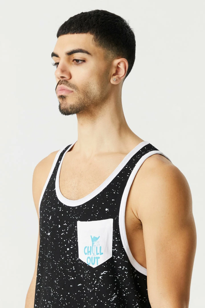 Mens Tops Splatter Print Chill Out Pocket Graphic Tank Top 2 Mens Tops Splatter Print Chill Out Pocket Graphic Tank Top