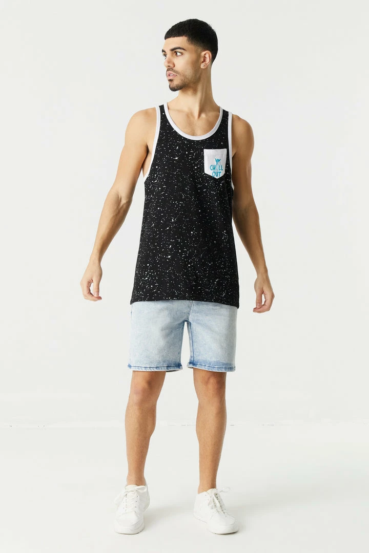 Mens Tops Splatter Print Chill Out Pocket Graphic Tank Top 4 Mens Tops Splatter Print Chill Out Pocket Graphic Tank Top