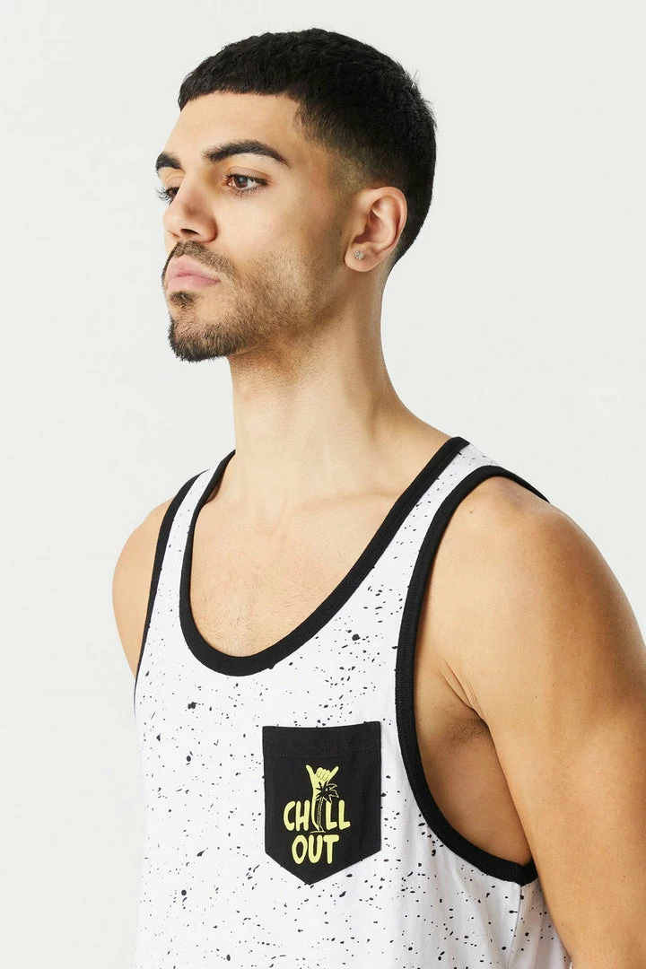 Mens Tops Splatter Print Chill Out Pocket Graphic Tank Top 6 Mens Tops Splatter Print Chill Out Pocket Graphic Tank Top