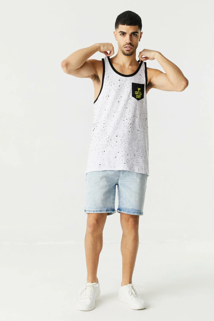 Mens Tops Splatter Print Chill Out Pocket Graphic Tank Top 8 Mens Tops Splatter Print Chill Out Pocket Graphic Tank Top