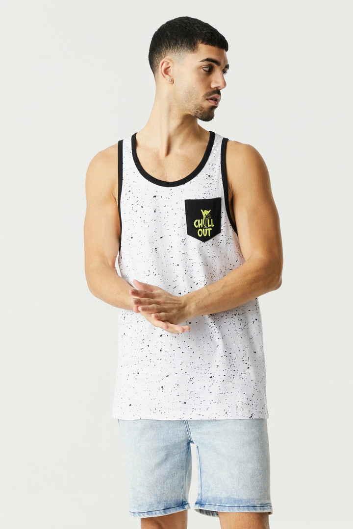 Mens Tops Splatter Print Chill Out Pocket Graphic Tank Top 5 Mens Tops Splatter Print Chill Out Pocket Graphic Tank Top