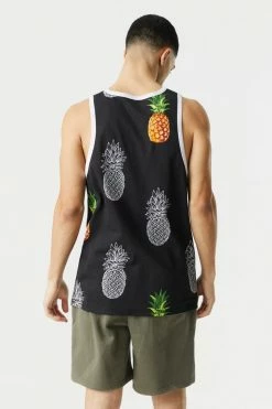 Mens Pineapple Graphic Contrast Pocket Tank Top