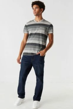 Mens Tops Striped V-Neck T-Shirt 14 Mens Tops Striped V-Neck T-Shirt