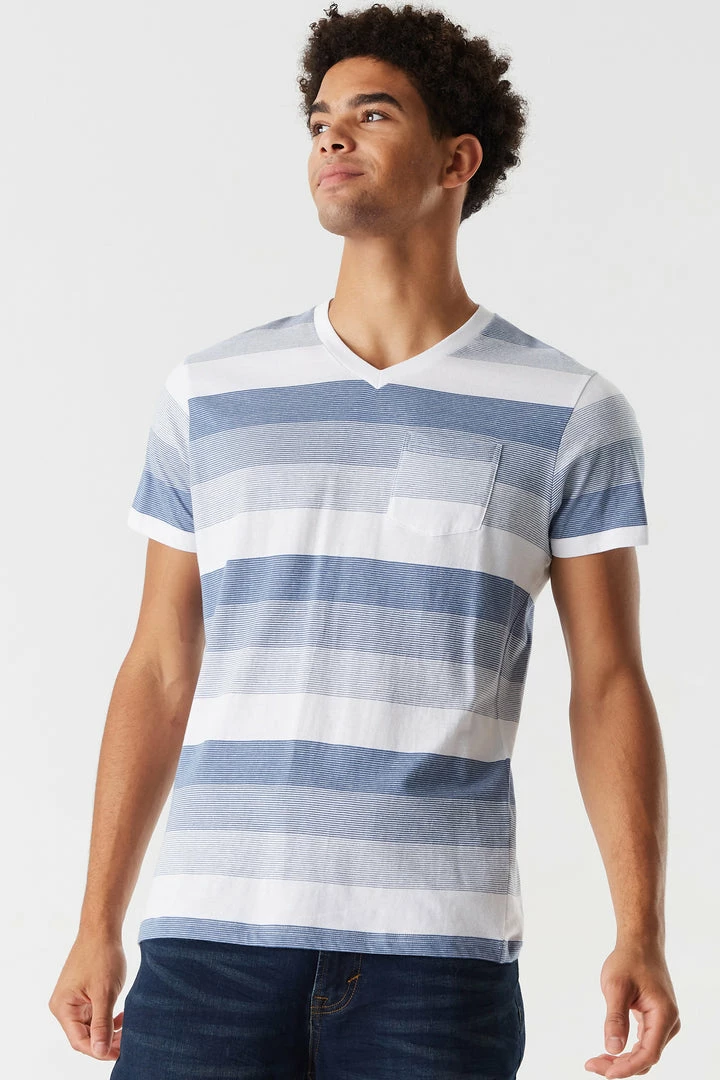 Mens Tops Striped V-Neck T-Shirt 1 Mens Tops Striped V-Neck T-Shirt