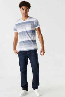 Mens Tops Striped V-Neck T-Shirt 11 Mens Tops Striped V-Neck T-Shirt