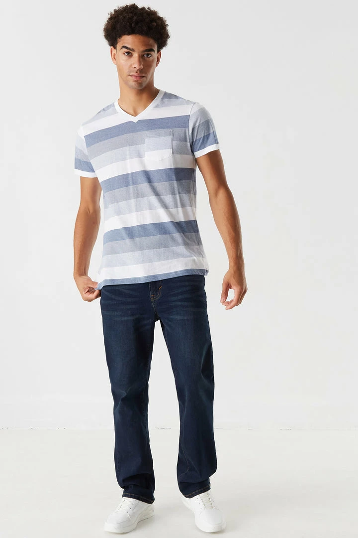 Mens Tops Striped V-Neck T-Shirt 3 Mens Tops Striped V-Neck T-Shirt