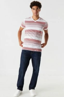 Mens Tops Striped V-Neck T-Shirt 17 Mens Tops Striped V-Neck T-Shirt