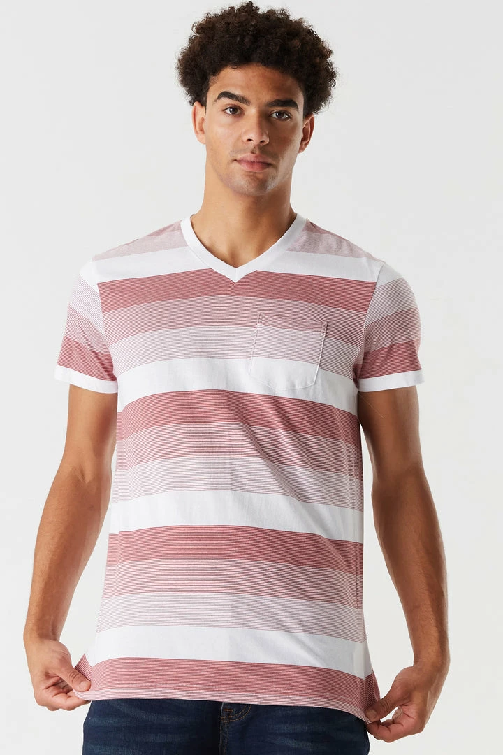 Mens Tops Striped V-Neck T-Shirt 7 Mens Tops Striped V-Neck T-Shirt
