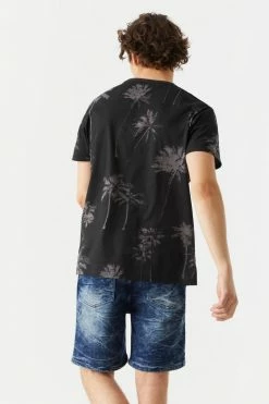 Mens Faded Palm Tree Print T-Shirt Tops