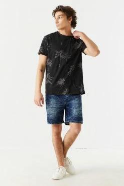 Mens Faded Palm Tree Print T-Shirt Tops