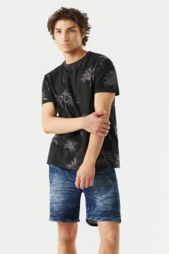 Mens Faded Palm Tree Print T-Shirt Tops