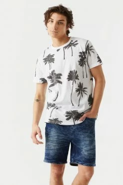 Mens Faded Palm Tree Print T-Shirt Tops