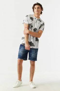 Mens Faded Palm Tree Print T-Shirt Tops