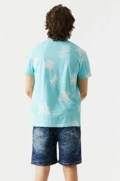 Mens Faded Palm Tree Print T-Shirt Tops