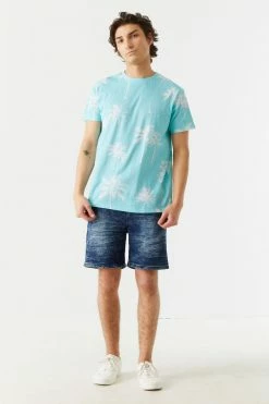 Mens Faded Palm Tree Print T-Shirt Tops