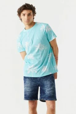 Mens Faded Palm Tree Print T-Shirt Tops