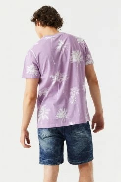 Mens Faded Palm Tree Print T-Shirt Tops