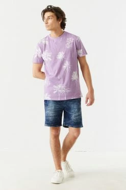 Mens Faded Palm Tree Print T-Shirt Tops