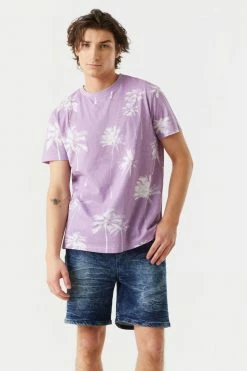 Mens Faded Palm Tree Print T-Shirt Tops