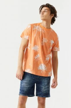 Mens Faded Palm Tree Print T-Shirt Tops