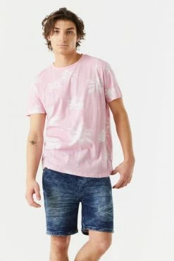 Mens Faded Palm Tree Print T-Shirt Tops
