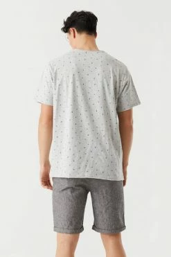Mens Ditsy Petal Print Raw Hem Pocket T-Shirt Tops