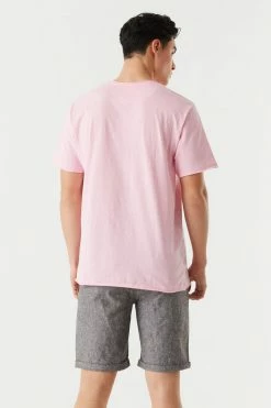 Mens Ditsy Petal Print Raw Hem Pocket T-Shirt Tops