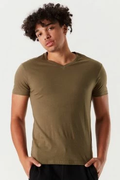 Mens Solid V-Neck T-Shirt