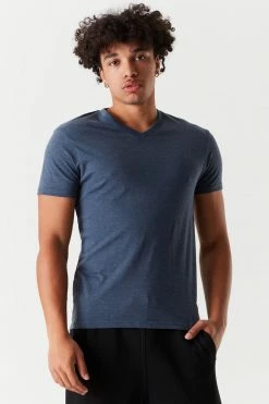 Mens Everyday Heather Print V-Neck T-Shirt Tops