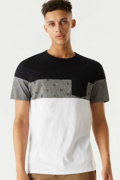 Mens Micro Striped Colour Block T-Shirt