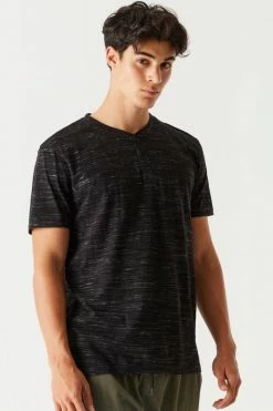 Mens Space Dye Printed Henley T-Shirt Tops