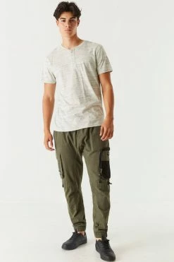 Mens Space Dye Printed Henley T-Shirt Tops