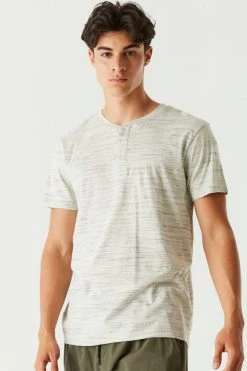 Mens Space Dye Printed Henley T-Shirt Tops