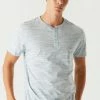 Mens Space Dye Printed Henley T-Shirt Tops