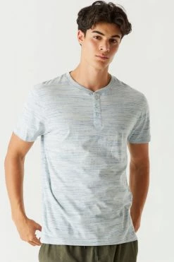 Mens Space Dye Printed Henley T-Shirt Tops